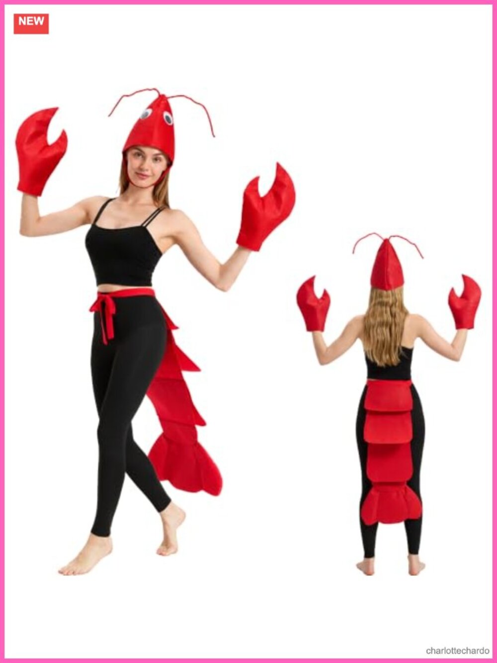 Lobster Crawfish Costume Set Hat Claws Tail One Size Adult